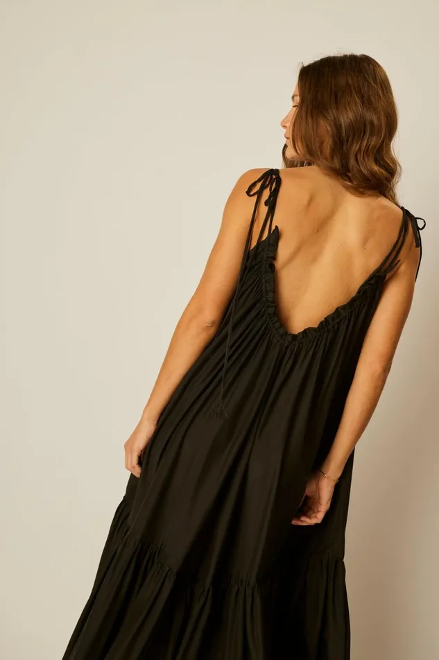 Jerusha Maxi Black Silk Women Natalie Martin Dresses
