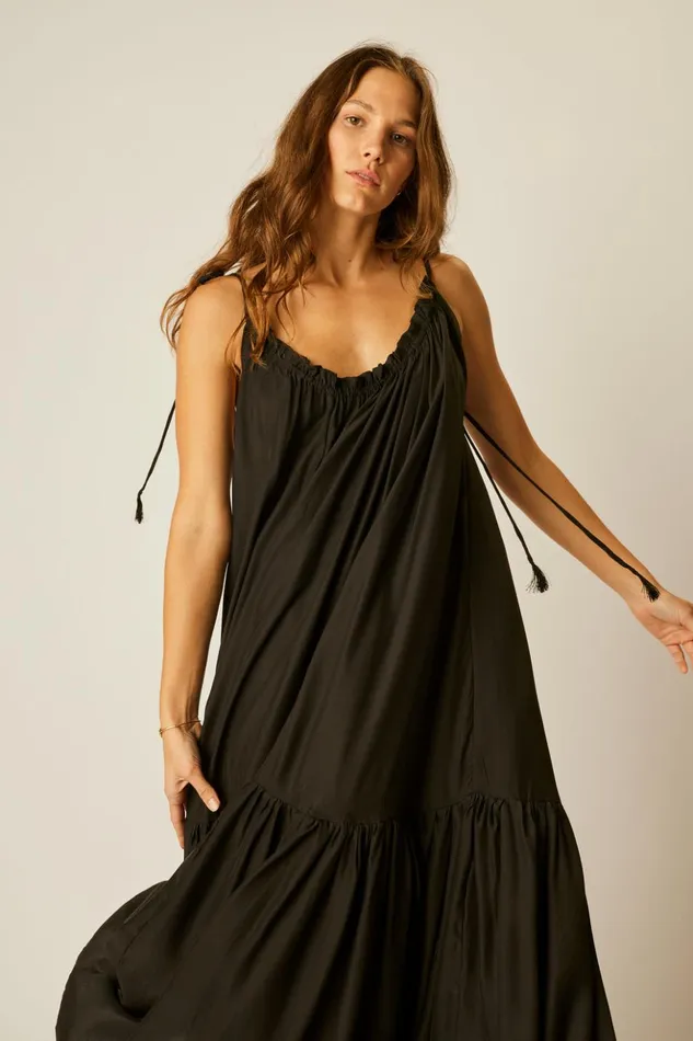 Jerusha Maxi Black Silk Women Natalie Martin Dresses