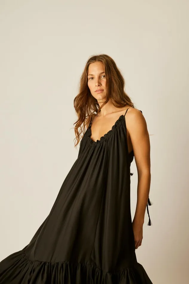 Jerusha Maxi Black Silk Women Natalie Martin Dresses