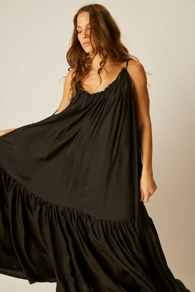 Jerusha Maxi Black Silk Women Natalie Martin Dresses