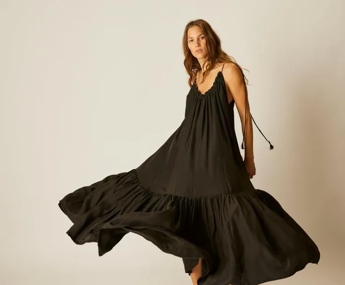 Jerusha Maxi Black Silk Women Natalie Martin Dresses