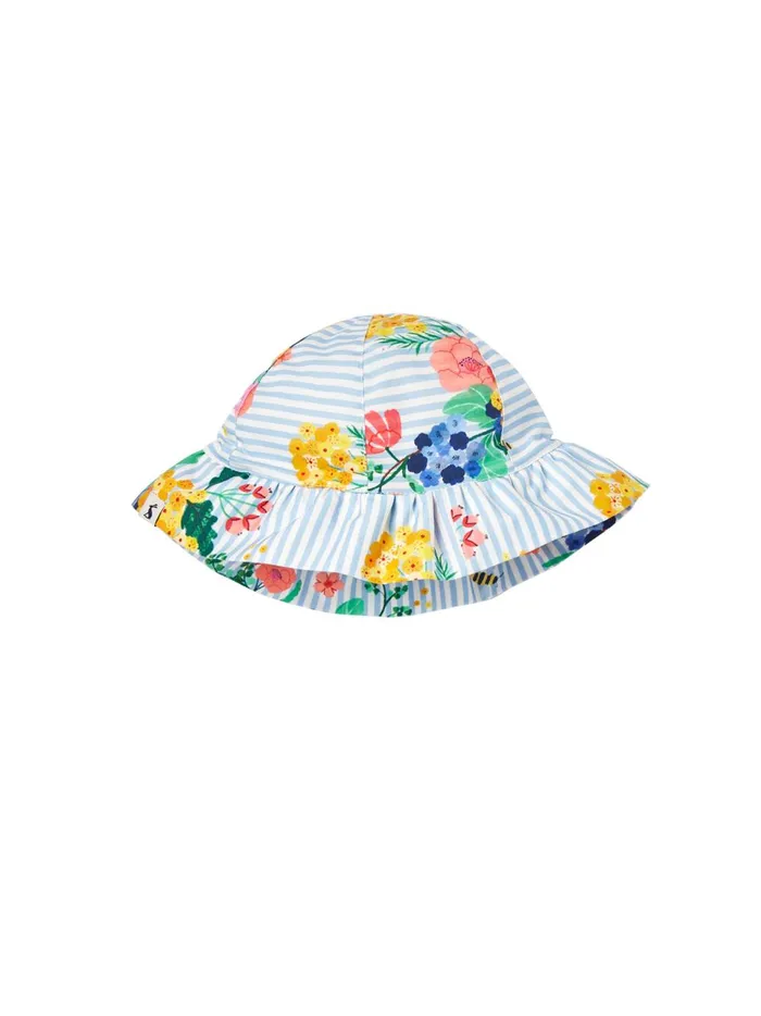 Joules Accessories Girls Blue Brit Printed Frill Sun Hat