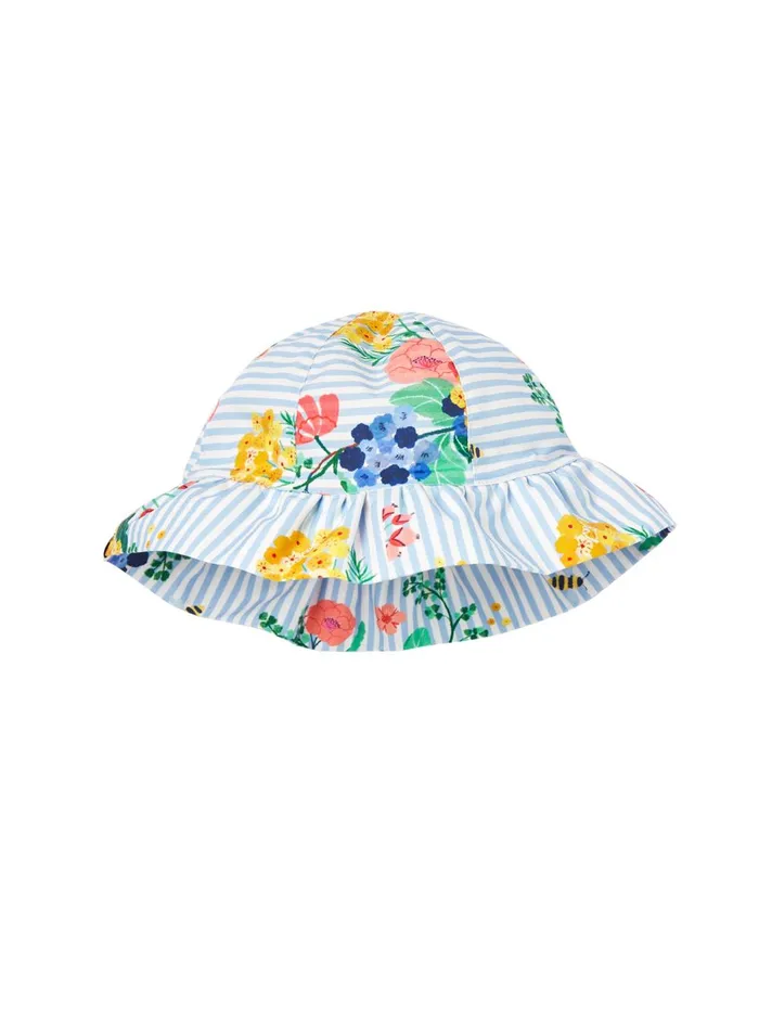 Joules Accessories Girls Blue Brit Printed Frill Sun Hat