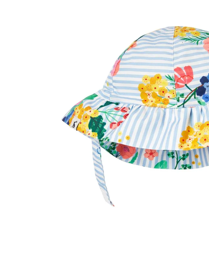 Joules Accessories Girls Blue Brit Printed Frill Sun Hat