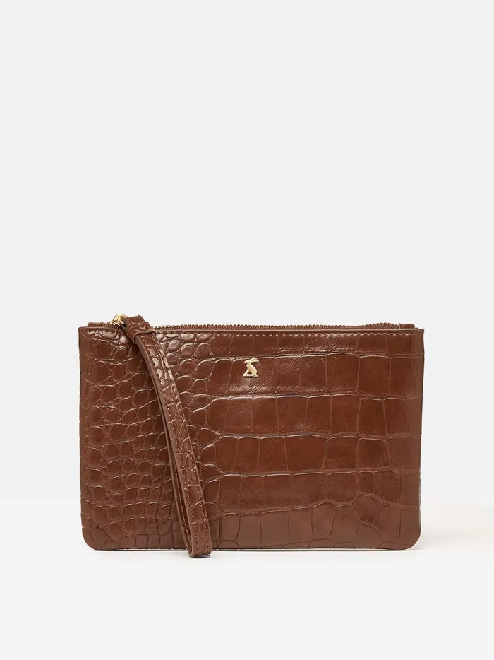 Joules Bags Women Brown Faux Leather Croc Effect Wrist Purse