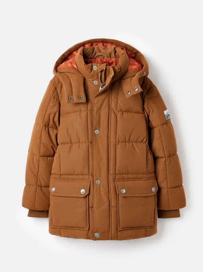 Joules Coats and Jackets Boys Brown Showerproof Square Quilt Padded Coat