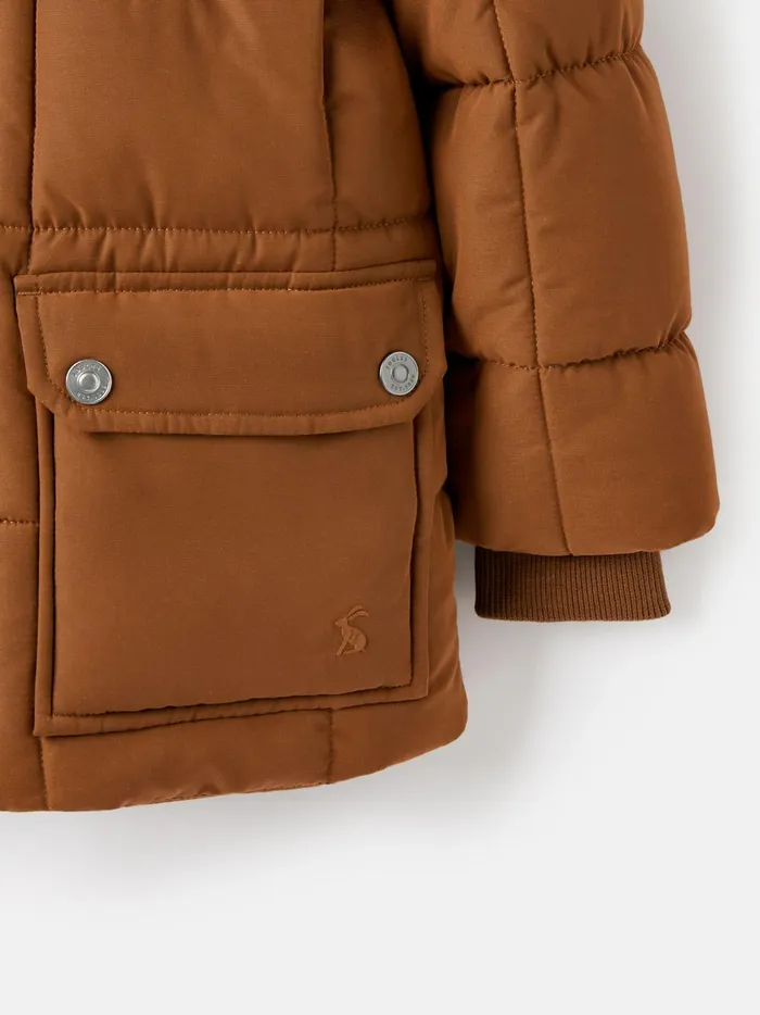 Joules Coats and Jackets Boys Brown Showerproof Square Quilt Padded Coat