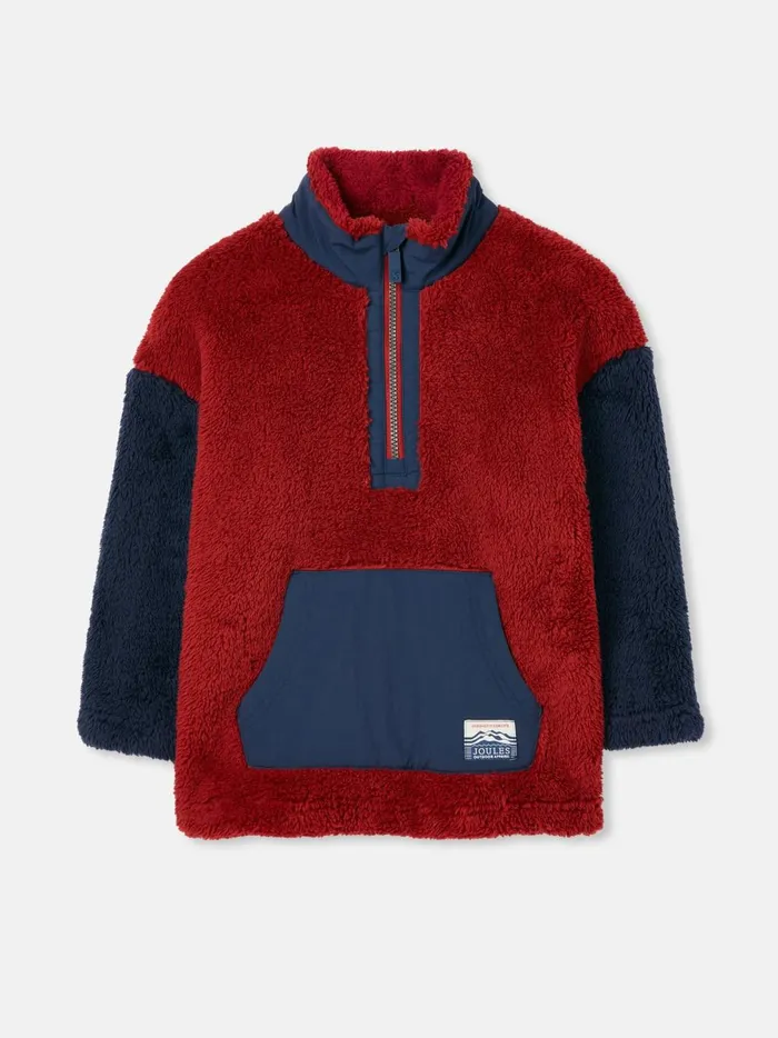 Joules Coats and Jackets Boys RedNavy Blue Half Zip Borg Fleece
