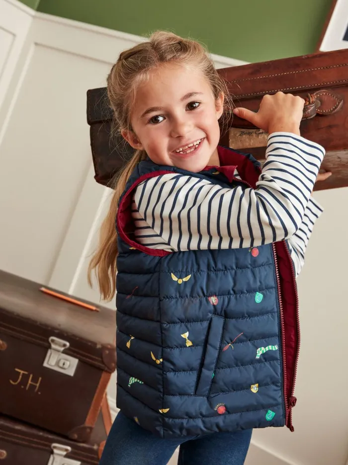 Joules Coats and Jackets Girls Navy Blue Showerproof Reversible Gilet