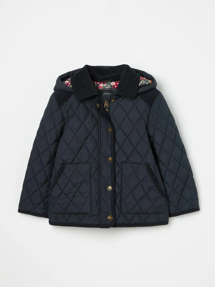 Joules Coats and Jackets Girls Navy Diamond Quilted Coat With Hood