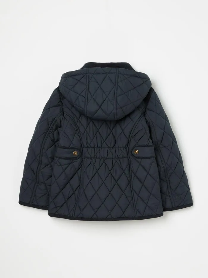 Joules Coats and Jackets Girls Navy Diamond Quilted Coat With Hood