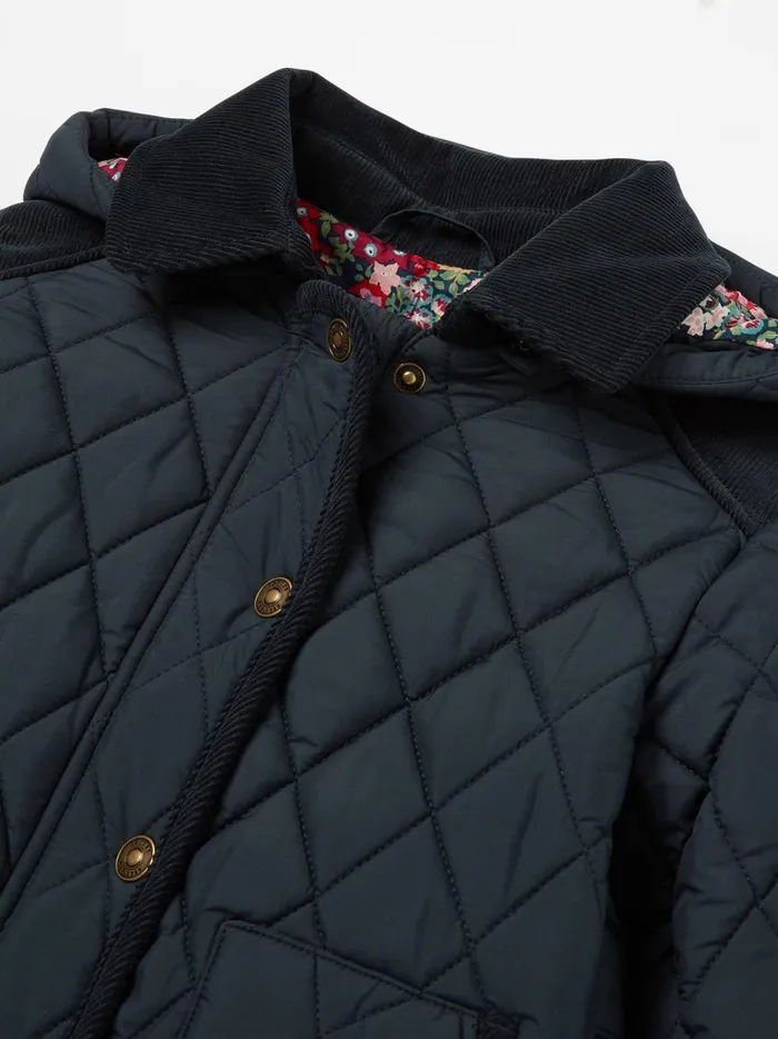 Joules Coats and Jackets Girls Navy Diamond Quilted Coat With Hood