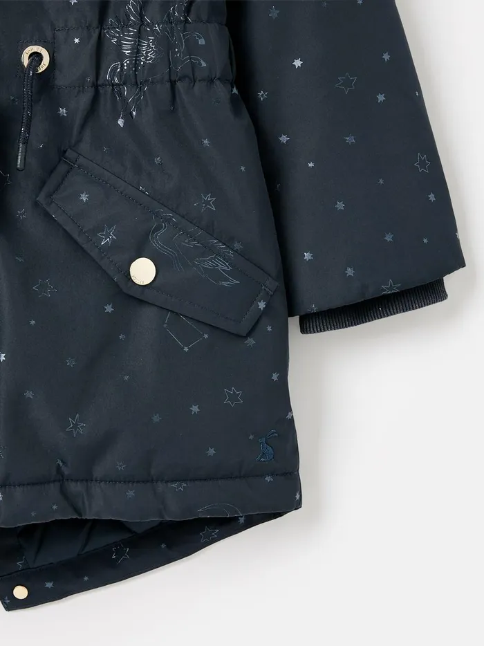 Joules Coats and Jackets Girls Navy Printed Waterproof Parka Coat