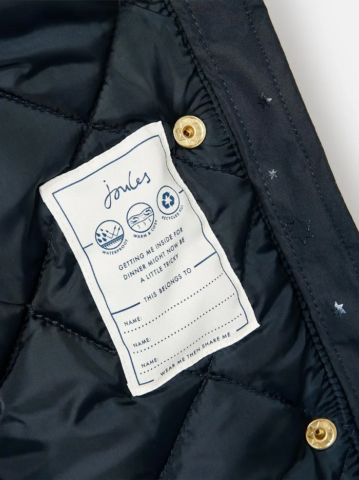 Joules Coats and Jackets Girls Navy Printed Waterproof Parka Coat