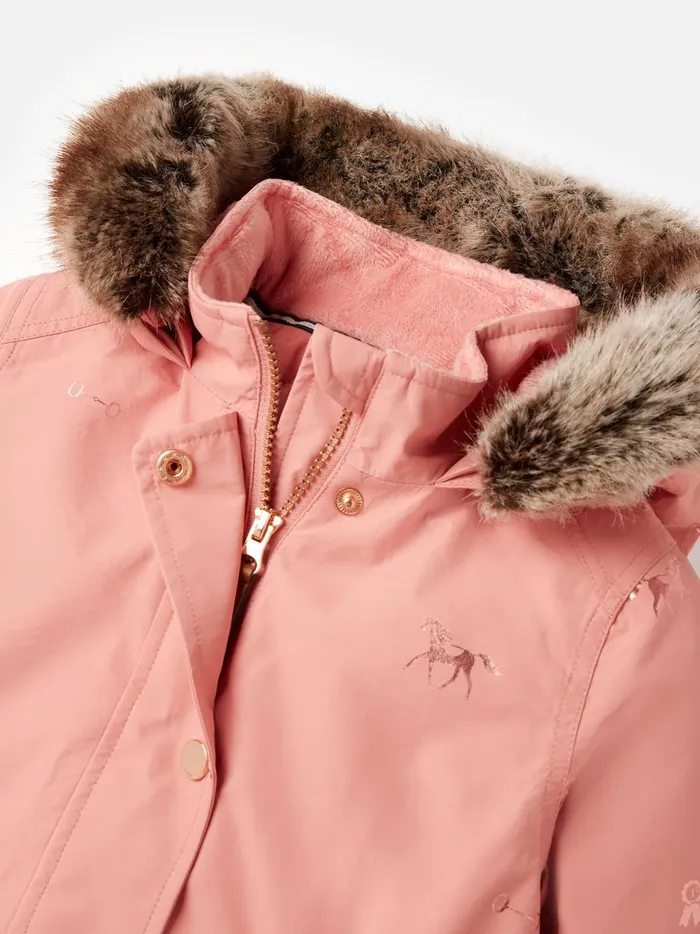 Joules Coats and Jackets Girls Pink Printed Waterproof Parka Coat