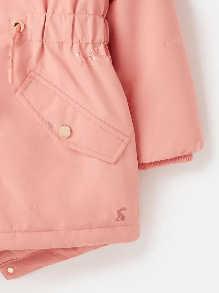 Joules Coats and Jackets Girls Pink Printed Waterproof Parka Coat
