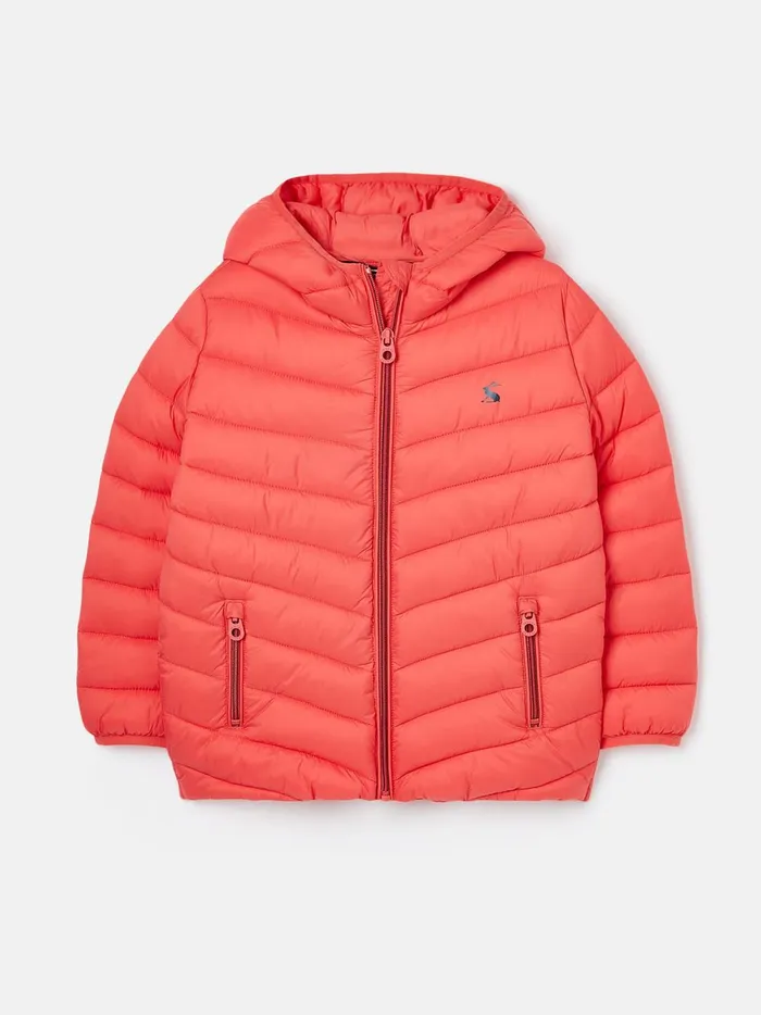 Joules Coats and Jackets Girls Pink Showerproof Padded Coat With Hood