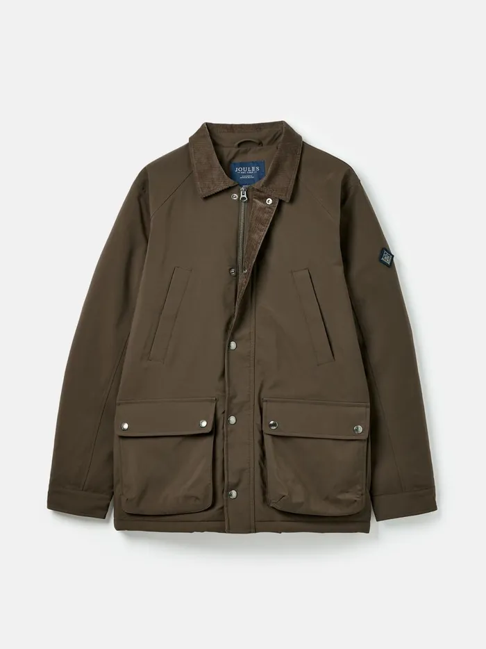 Joules Coats and Jackets Men Brown Fleece Lined Waterproof Jacket With Corduroy Collar