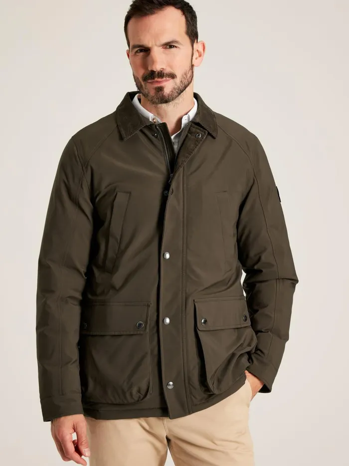 Joules Coats and Jackets Men Brown Fleece Lined Waterproof Jacket With Corduroy Collar