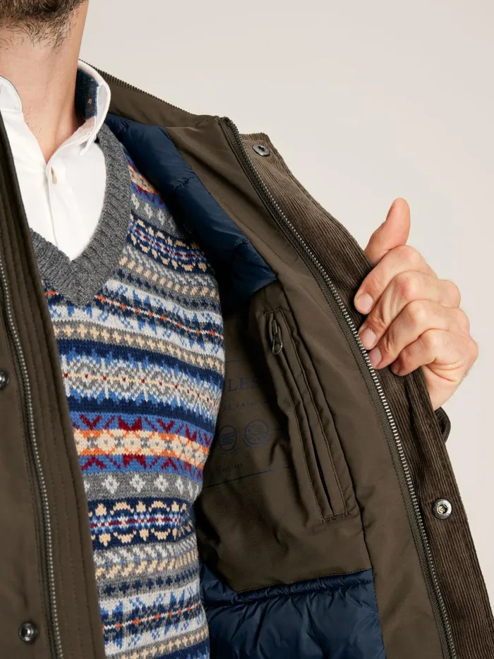 Joules Coats and Jackets Men Brown Fleece Lined Waterproof Jacket With Corduroy Collar