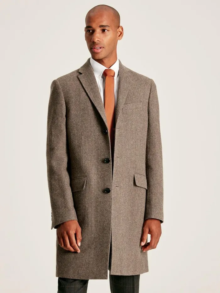 Joules Coats and Jackets Men Brown Wool Rich Herringbone Epsom Coat