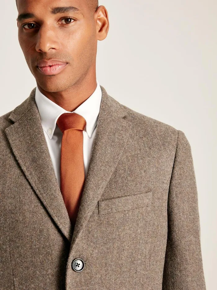 Joules Coats and Jackets Men Brown Wool Rich Herringbone Epsom Coat