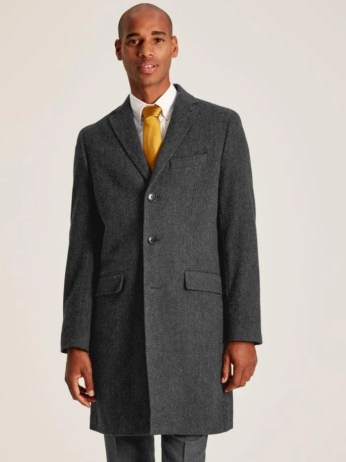 Joules Coats and Jackets Men Charcoal Grey Wool Rich Herringbone Epsom Coat