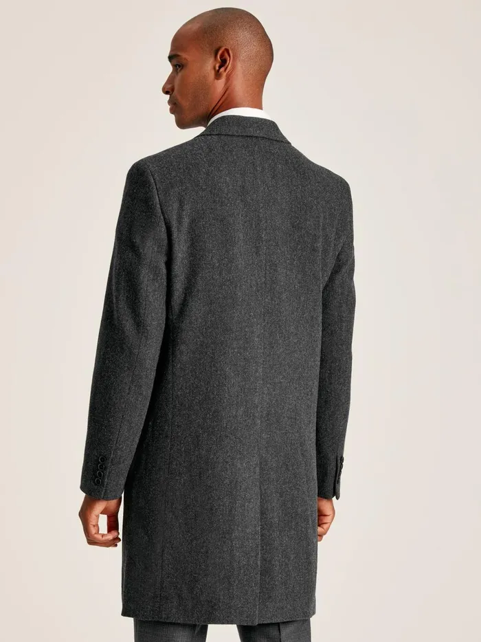 Joules Coats and Jackets Men Charcoal Grey Wool Rich Herringbone Epsom Coat