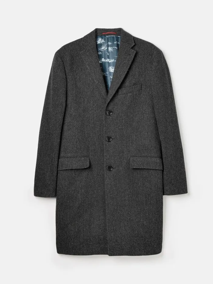 Joules Coats and Jackets Men Charcoal Grey Wool Rich Herringbone Epsom Coat