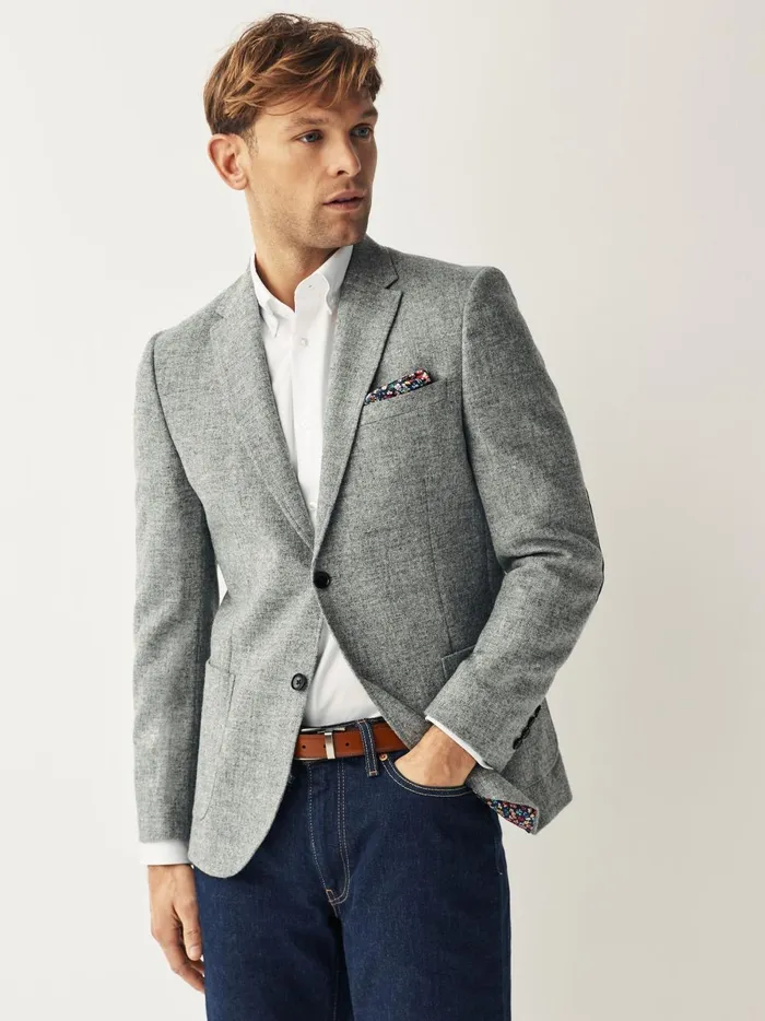 Joules Coats and Jackets Men Grey Donegal Wool Suit Jacket