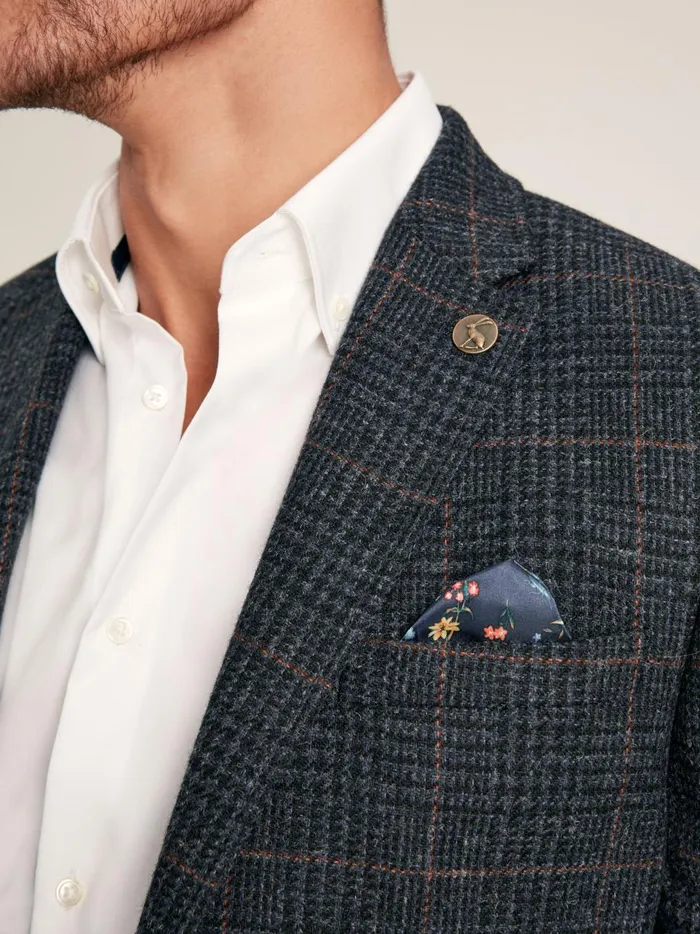 Joules Coats and Jackets Men Navy Blue Check Wool Rich Blazer