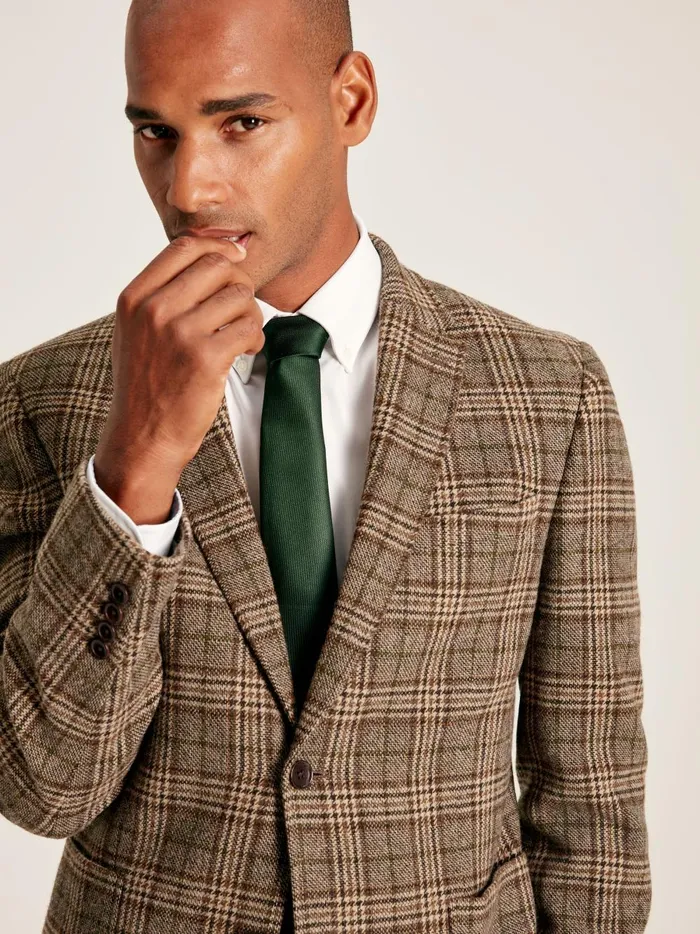 Joules Coats and Jackets Men Taupe Brown Check Wool Blazer