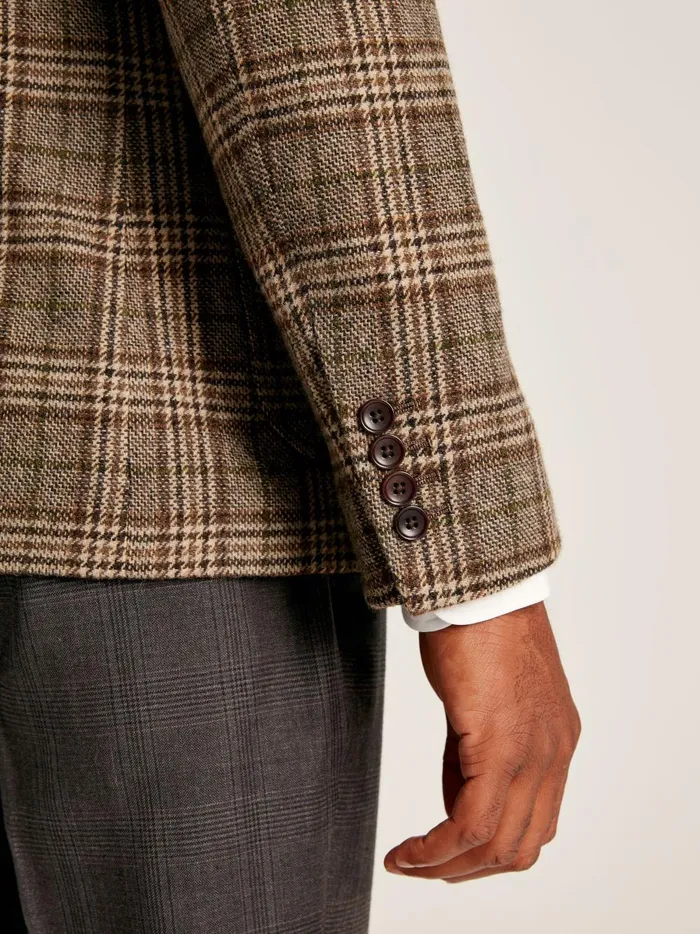 Joules Coats and Jackets Men Taupe Brown Check Wool Blazer