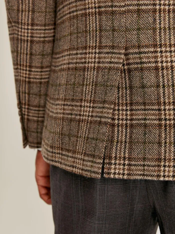 Joules Coats and Jackets Men Taupe Brown Check Wool Blazer