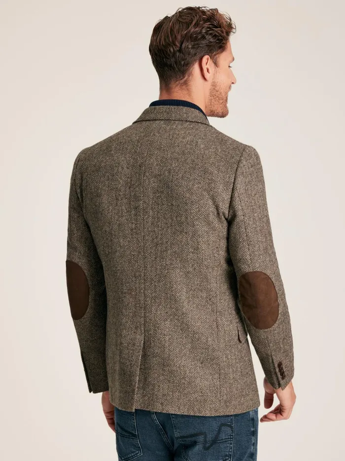Joules Coats and Jackets Men Taupe Brown Wool Herringbone Blazer