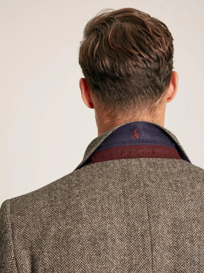 Joules Coats and Jackets Men Taupe Brown Wool Herringbone Blazer