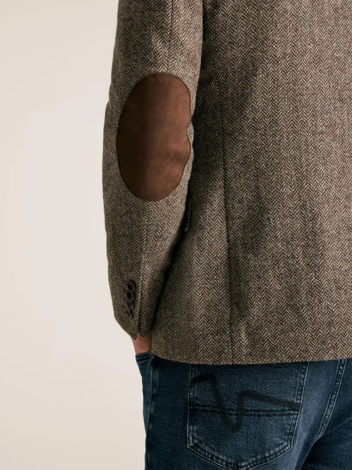 Joules Coats and Jackets Men Taupe Brown Wool Herringbone Blazer