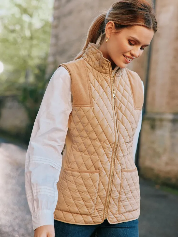 Joules Coats and Jackets Women Beige Showerproof Diamond Quilted Gilet