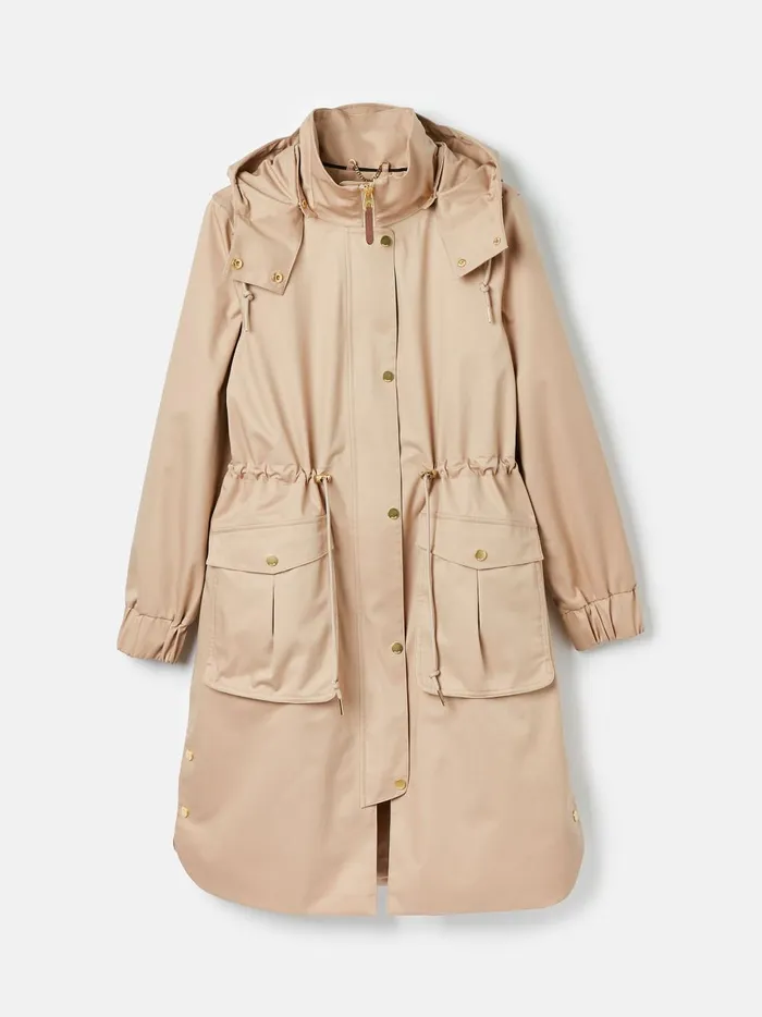 Joules Coats and Jackets Women Beige Waterproof Long Raincoat With Hood