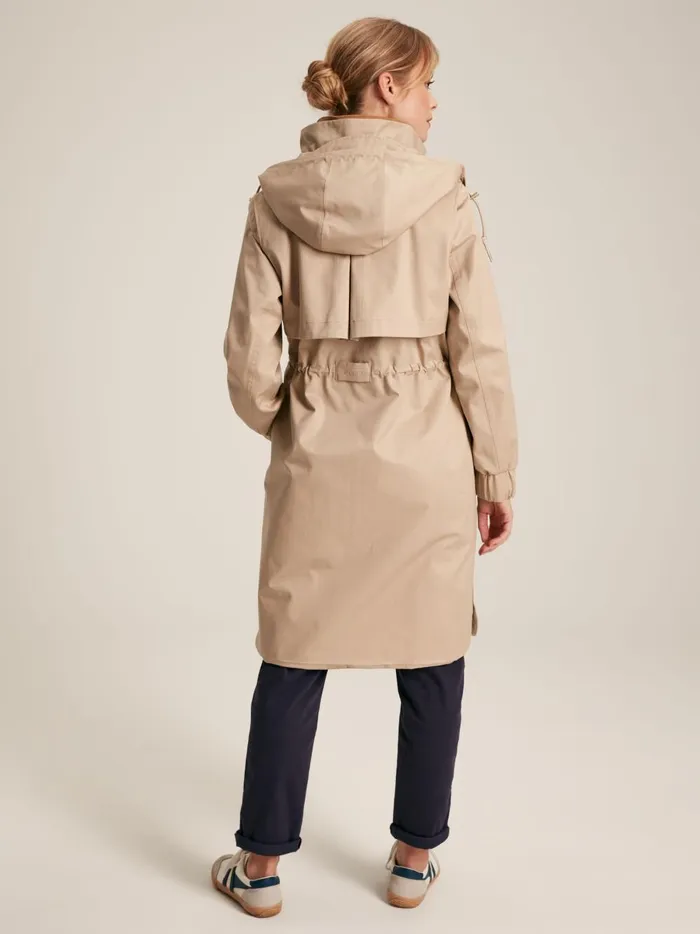 Joules Coats and Jackets Women Beige Waterproof Long Raincoat With Hood