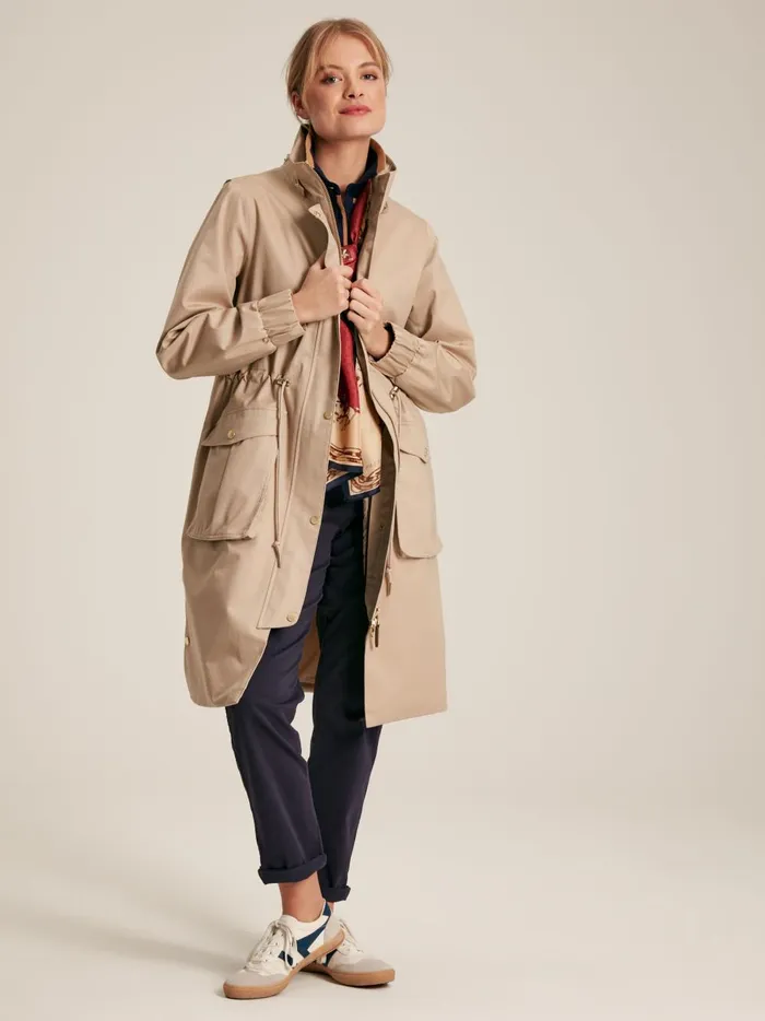 Joules Coats and Jackets Women Beige Waterproof Long Raincoat With Hood