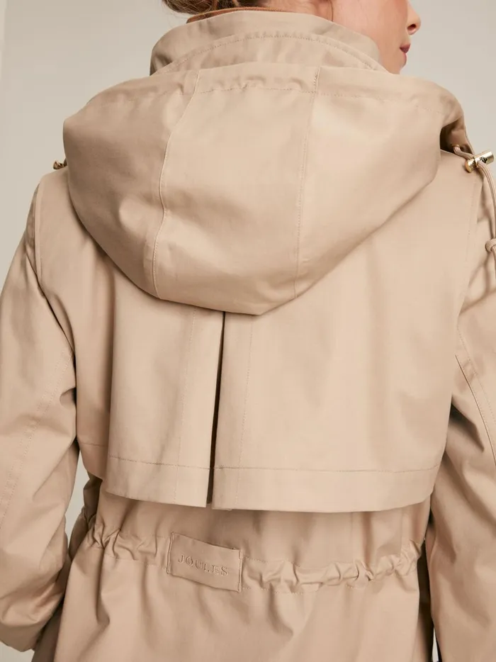 Joules Coats and Jackets Women Beige Waterproof Long Raincoat With Hood