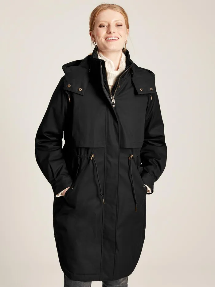 Joules Coats and Jackets Women Black Long Waterpoof Raincoat With Hood