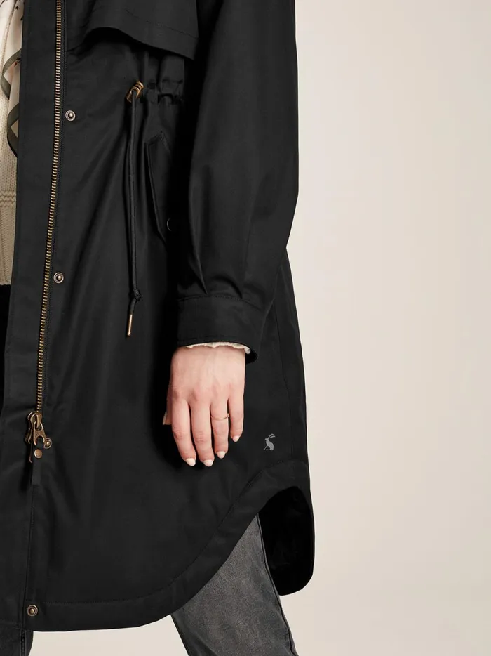 Joules Coats and Jackets Women Black Long Waterpoof Raincoat With Hood