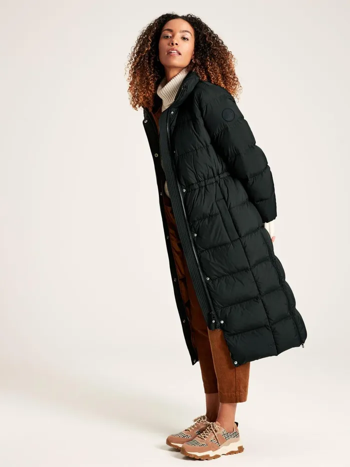 Joules Coats and Jackets Women Black Showerproof Down Feather Long Puffer Coat