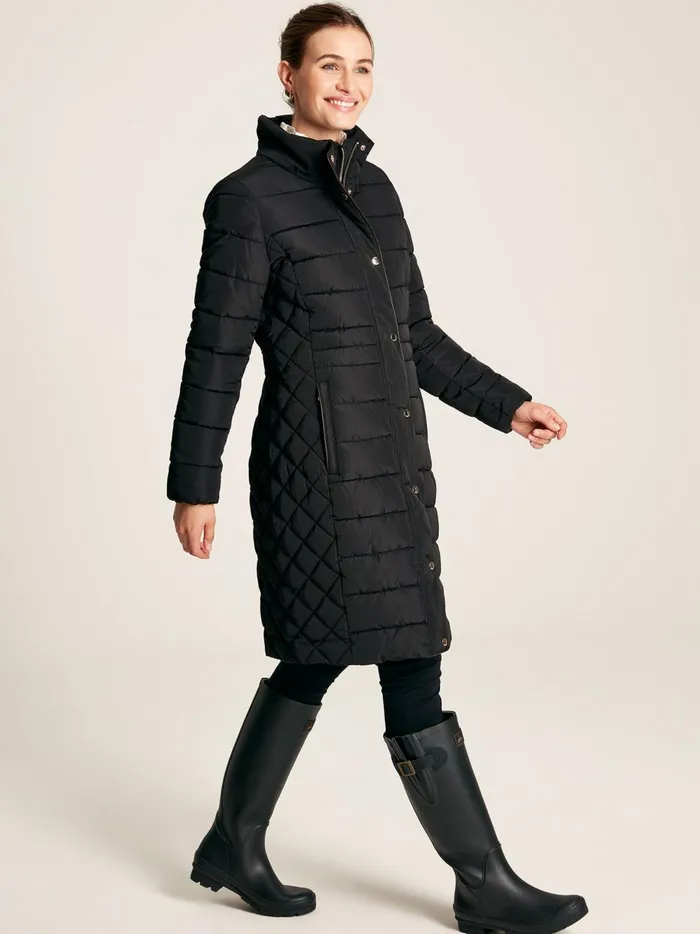 Joules Coats and Jackets Women Black Showerproof Longline Padded Coat