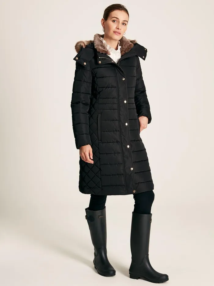 Joules Coats and Jackets Women Black Showerproof Longline Padded Coat