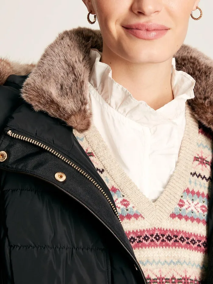 Joules Coats and Jackets Women Black Showerproof Longline Padded Coat