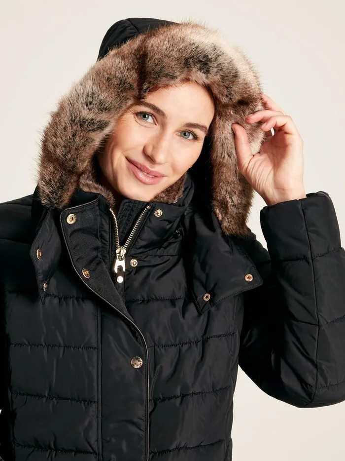 Joules Coats and Jackets Women Black Showerproof Longline Padded Coat