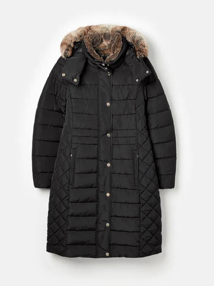 Joules Coats and Jackets Women Black Showerproof Longline Padded Coat
